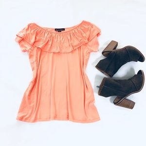 A & A COLLECTION - OFF THE SHOULDER RUFFLED BLOUSE - (#0623)